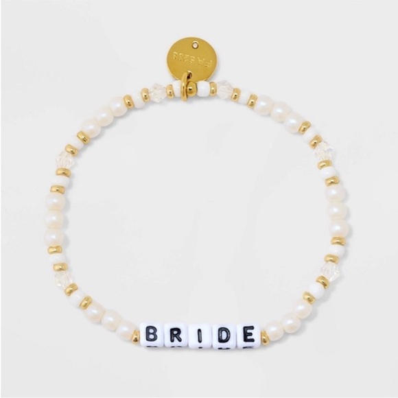 Gold and White Beaded 'Bride' Bracelet - Picture 1 of 7
